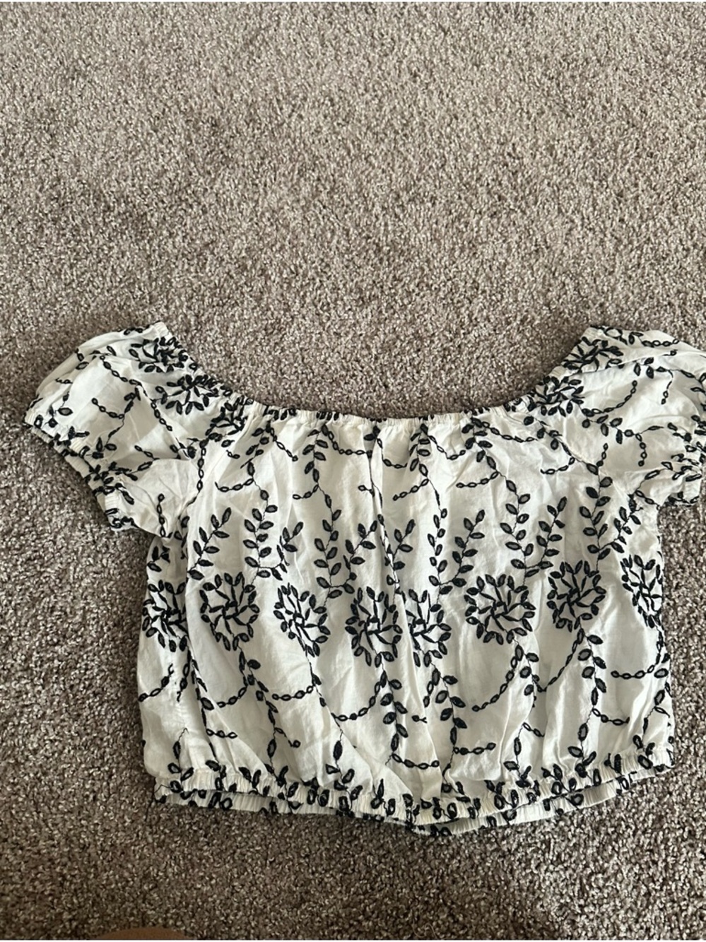 White Embroidered Off-Shoulder Crop Top